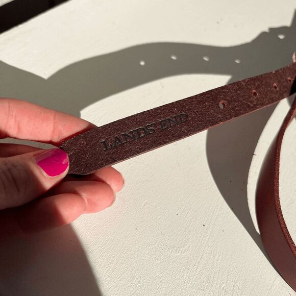 VTG Lands’ End Leather Belt Maroon Gold Buckle Boho Western Preppy Large - Picture 2 of 8